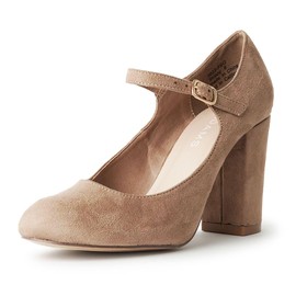 J. Adams - Zapatos de tacón alto para mujer con punta redonda y tacón alto Mary Jane, Gamuza vegana gris pardo claro, 8 US