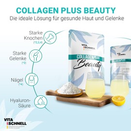 Vita Schnell Collagen Plus Beauty 360 g - High Dose Collagen Powder with Solugel® Collagen Peptides - Collagen Hyaluronic Powder & Vitamins - For Skin, Hair & Nails - Made in Germany