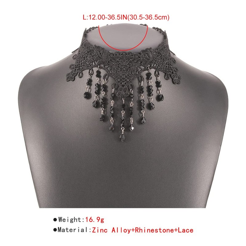 Asphire Gothic Lace Choker Necklace Black Crystal Tassel Collar Necklace