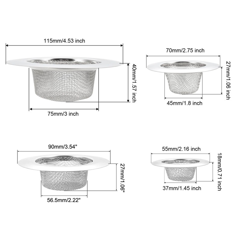 sourcing map 2 Pcs Kitchen Sink Garbage Strainer 2"(55mm) Stainless