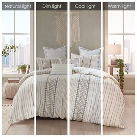 INK+IVY Comforter for King Size Bed, Chenille Tufted, Breathable Cotton Comforter Set King, All Season Modern Boho Comforter with Farmhouse Bedding Flare, 2 Matching Shams, King Ivory 3 Piece