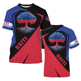 DFZ Haiti Flag T-Shirt for Men Novelty Print Tee Crewneck Casual Short Sleeves Tops Haiti Jersey