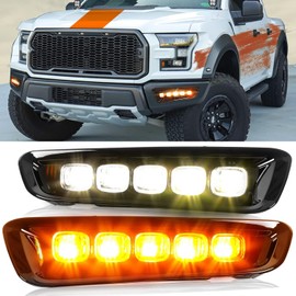 HECASA LED Fog Light Compatible with 2017-2020 Ford F-150 Raptor Daytime Running Lamp DRL w/Turn Signal Light Light Black Bezel Plastic