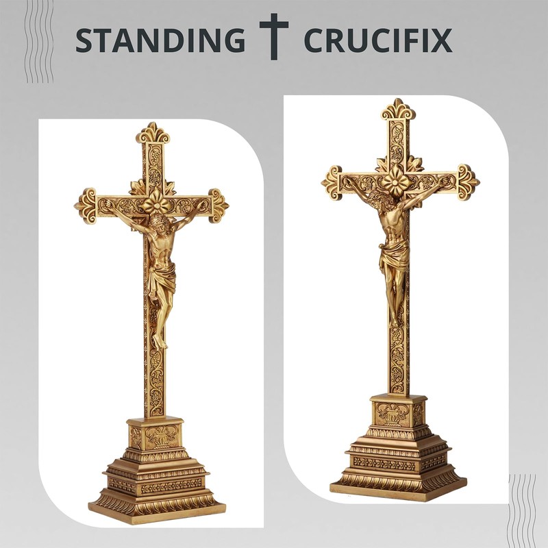 Standing Crucifix - 16 Inch Jesus Cross with Base for