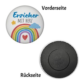 Rainbow Magnet Round with Saying "Erzieher mit Herz Kita und Kindergarten Leaving Gift for Educators" Colourful Thank You for Children with Heart