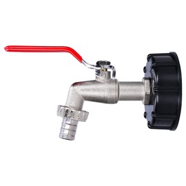 IBC Tank Tap, Ibc Outlet Valve Ball Valve 1/2 Inch to Garden Hose 1/2 Inch Ibc Adapter with 60 x 6 Thread Approx. 61 mm in Diameter High-Quality and Leak-Free Tap Made of Brass in Red - Black
