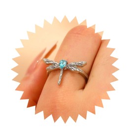 Inilbran Boho Sapphire Dragonfly Finger Ring Vintage Cute Dragonfly Wrap Open Ring Silver Dragonfly Open Knuckle Ring Dragonfly Adjustable Stacking Ring Jewelry for Women