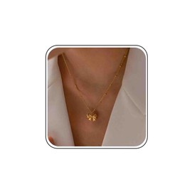 Atentuyi Boho Bow Pendant Necklace Gold Satellite Necklace Dainty Bow Necklace Choker Delicate Bowknot Necklace Beads Beaded Thin Chain Necklace Minimalist Simple Necklace for Women Wedding Jewelry