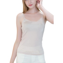 METWAY Womens Silk Camisole/Spaghetti Strap Mulberry Silk Cami Tops/Stretchable Real Knit Silk Tank Undershirt for Layerling Medium Beige