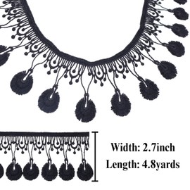 Black Lace Trim Frnge Trim Black Fabric Decorative for Crafts Embellishments Versatile Lace Fabric Ideal for Home Decor AIETSYEI