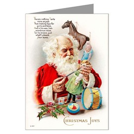 Twelve 3.5x5 Vintage Holiday Note Cards In A Boxed Set Of Santa Doing Finishing Touches On Toys To Make A Perfect Merry Christmas