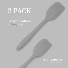 JS Gourmet 2 Pcs Silicone Spatula Set, Heat Resistant Rubber Kitchen and Baking Utensils for Non-Stick Cookware with Flexible Edges and Soft Touch Handles - Grey