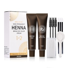 DONG RHYME Eyebrow Tint Kit Brown Hen-na, Semi-Permanent Professional Brow Tint Kit Long-Lasting and Safe Results Eyebrow Dye, DONG RHYME Multi-Purpose Eyelash Tint Kit Easy to Use at Home