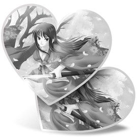 2 x Heart Stickers 15 cm - BW - Samurai Anime Girl Japanese Fun Decals for Laptops,Tablets,Luggage,Scrap Booking,Fridges, #38762