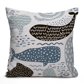 Tomda Black Abstract with Nautical Sea Animal Fur Seal Whale Octopus Fish in Pastel Colors Blue Cotton Linen Square Cushion Cover Decorative Throw Pillow Cover Pillowcase for Sofa 45x45cm 18x18 Inch