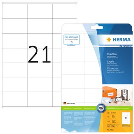HERMA 4361 Adressetiketten, 25 Blatt, 70 x 42 mm, 21 pro A4 Bogen, 525 Stück, selbstklebend, bedruckbar, matt, blanko Papier Adressaufkleber Etiketten, weiß