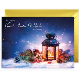 Great Auntie & Uncle Christmas Card - Festive Lantern - Medium Sized Card (A5 Size -148mm x 210mm) with Envelope