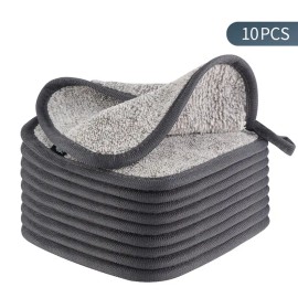 Bamboo Charcoal Coral Fleece Makeup Remover Towels 10 Pack – Reusable Washable Face Cloths for Daily Skincare & Gentle Cleansing Use