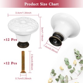 Charshiu Pack of 12 34 mm Ceramic Drawer Handles, Vintage Furniture Knobs, Dresser Knobs, White Knobs, Handles, Cabinet Knobs as Door Knobs, Furniture Handles, Ceramic Knobs for Chest of Drawers,