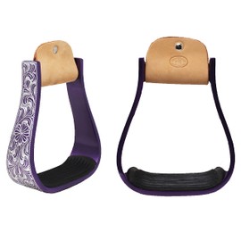 CHALLENGER Horse Western 5" Wide Barrel Racer Purple Engraved Aluminum Show Stirrups 51177PR