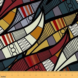 Feelyou African Upholstery Fabric for Chairs Sofa Couch, Traditional Abstract Geometric Outdoor Fabric by The Yard, Tribal Striped Decor Fabric for Upholstery and Home DIY Projects, 1 Yard, Ruby Grey