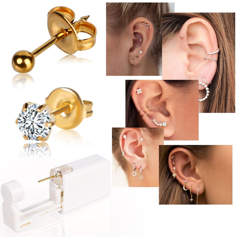 4 Pack Self Ear Piercing Gun,Disposable Safety Ear Piercing Kit