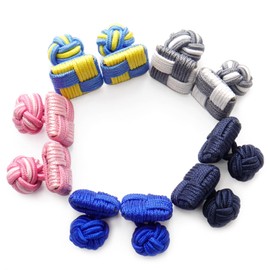 HONEY BEAR 5 Pairs Square Men/Women Silk Fabric Knot Silk Knot Cufflinks Set Wedding Business Gift, Silk Polyester, No Gemstone