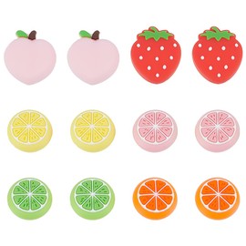 PLIGREAT 12 Pieces Fruit Joycon Thumb Grips Kawaii Lemon Thumbstick Compatible with Switch Soft Silicon Joystick Rocker Cover Replacement for Switch Lite and Joy Con Controller Accessories, 6 Styles
