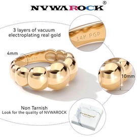 NVWAROCK Gold Chunky Dome Rings for Women and Men 14K Gold Plated Cute Fat Puffy Statement Thumb Band High Polished Comfort Stackable Bubble Ring Size 9