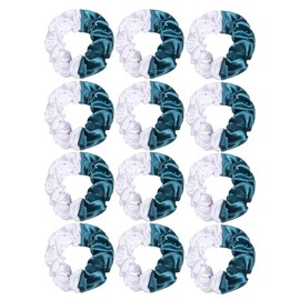 Cheerleader Hair Scrunchies, 4.5 Inches, 12 Pack, Satin Silk Ponytail Holders (Teal/White)