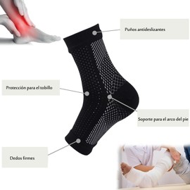 QIENJOY - Calcetines Fascitis Plantar, Calcetines de compresión para hombres y mujeres, Tobilleras Deportiva Elástica Calcetines, Soporte para fascitis plantar, 2 pares, blanco + negro (S/M)