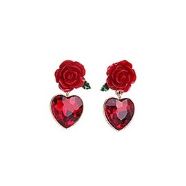 Gilieyer Red Rose Earrings, Gold Plated Vintage Simulated Ruby Heart&Red Rose Flower Women Stud Earrings Gothic Red Rose Dangle Drop Earrings Cute Earrings for Women (Red)