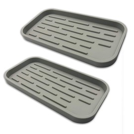 ProTensils Silicone Kitchen Sink Organizer for Sponge Holder, Soap Dispenser - Bathroom Organizer pack of 2, 10” x 5.3” x 0.67” (Grey)