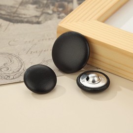 10-Pack 15mm PU Leather Buttons with Metal Shank, PU Round Sewing Buttons for Coat Repair, Handbag Making & Craft Embellishments, Black (Black,15mm)