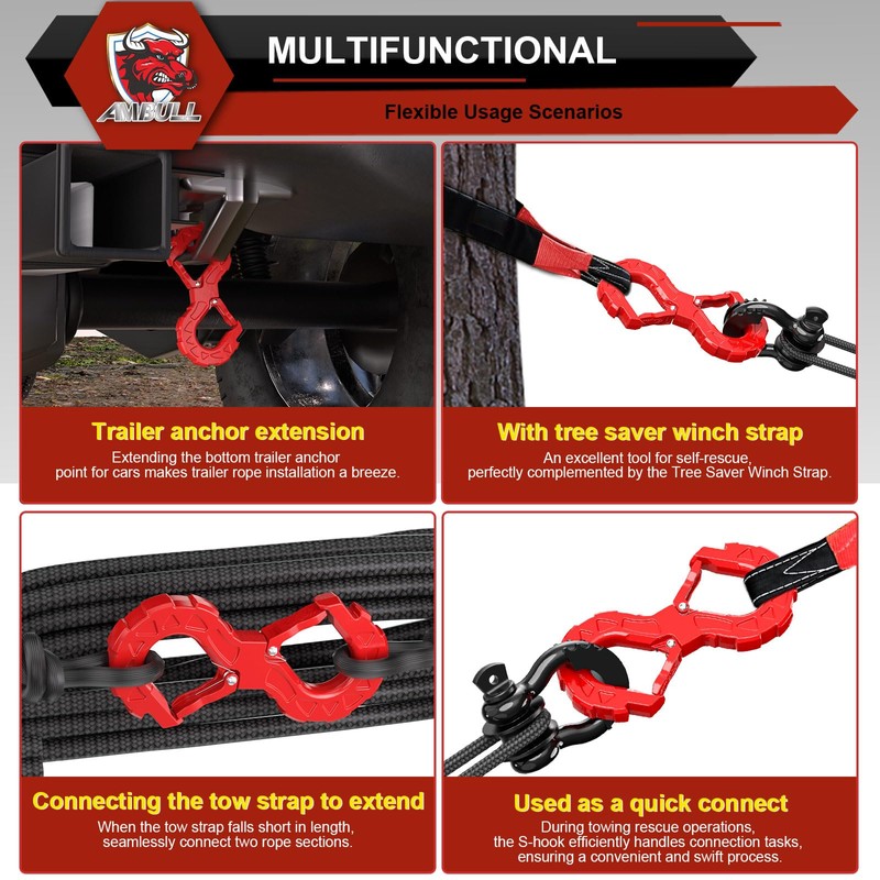 AMBULL 3/8 Tow Hook, Winch Hook for Off-Road Recovery, Towing