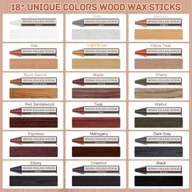 DEWEL Wood Filler Sticks, 18 Colors Wood Crayons for Scratches, Wood Floor Repair Wax Filler Sticks, Furniture Scratch Repair Crayons Kit for Wood Holes, Scratches, Table