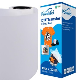 POVOKICI DTF Transfer Film Roll 13in x 328ft Double Sided Matte Finish PreTreat PET Heat Transfer Paper Premium Roll Hot Peel for DYI Direct Print on T-Shirt Textile