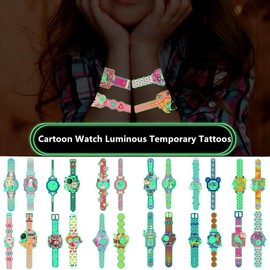 Generic Watch Luminous Temporary Tattoos for Kids,Multi Cartoon Style in 12 sheets,Waterproof long lasting fake tattoos,Party Supplies Gifts,Safe and easy to use