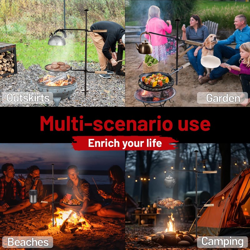 AVOFOREST Swivel Campfire Grill Grate Heavy Duty Camping Grill 360°