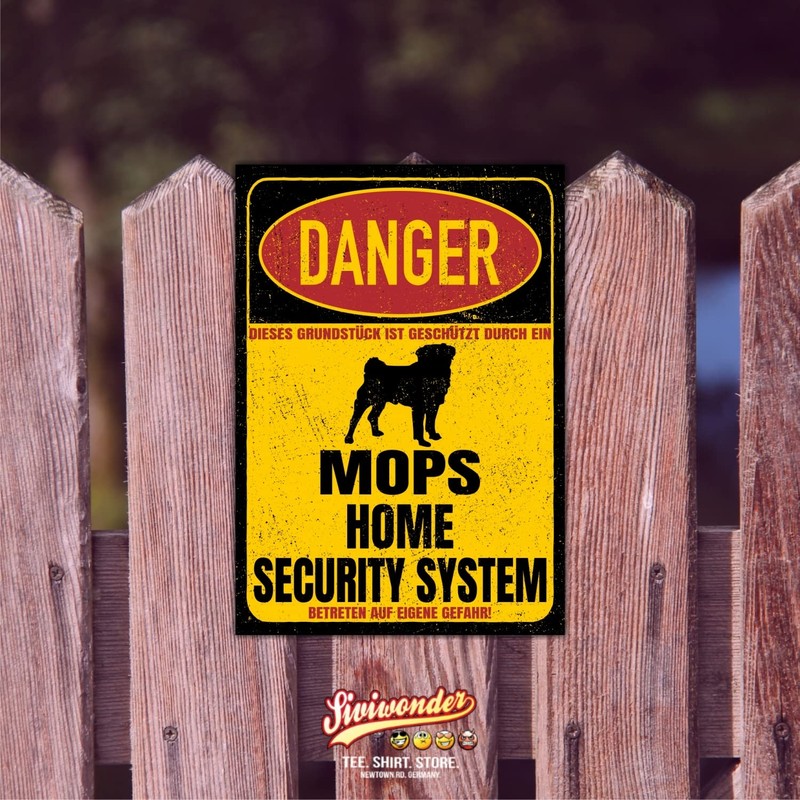 Pug Carlino Sign Danger Security System Door Sign Dog Sign