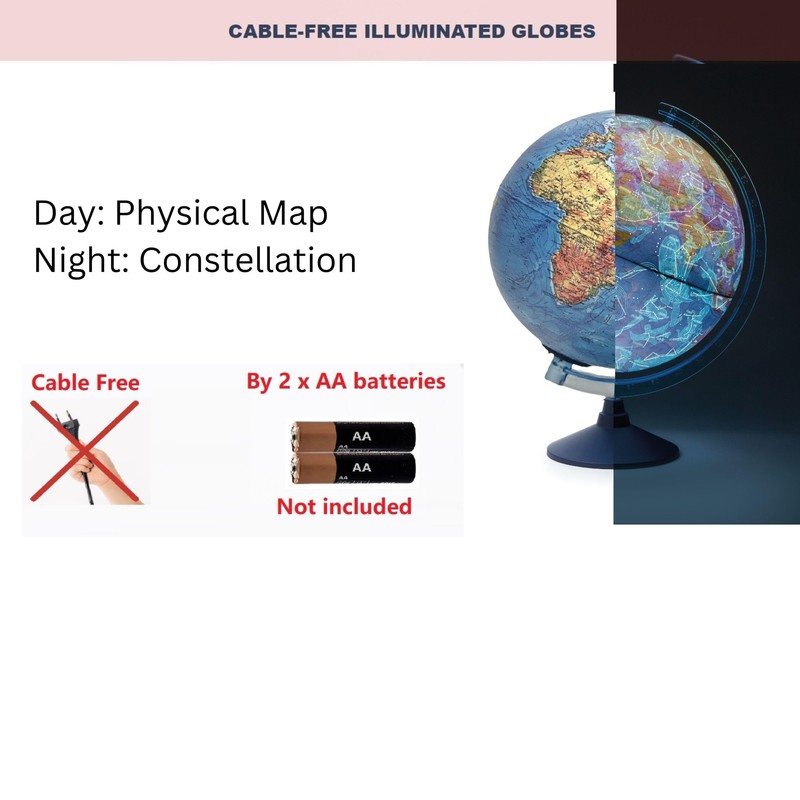 Exerz 21cm Illuminated Globe - Physical Map Daytime/Constellation Stars with