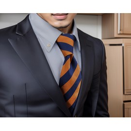 S&W SHLAX&WING Tie Sets for Men Necktie and Pocket Square Blue and Orange Stripe Extra Long Size 63"