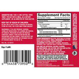 Basic Brands Smart Heart Omega-3 Fish Oil 1000mg - Triple Strength EPA & DHA, Non-GMO, Heart & Cognitive Support - 50 Burpless Softgels - 2-Pack