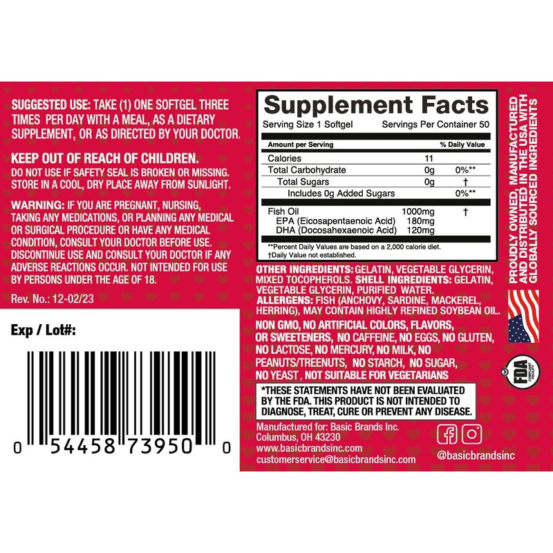 Basic Brands Smart Heart Omega-3 Fish Oil 1000mg - Triple