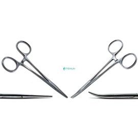 2 Pcs Mosquito Hemostat Curved & Straight Forcep 5" Locking Handle Surgical Picking Instruments