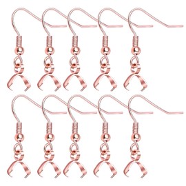 50pcs Stainless Steel Earring Hooks with Pendant Clasp Hypoallergenic Ear Wire Buckle Fish Hooks Dangle Earrings for Women DIY Jewelry Making Findings, Rose Gold
