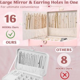 Emazerom 3 Layer Jewelry Boxes Large Jewelry Holder Organizer Case with 2 Jewelry Organizer Drawer PU Earring Organizer Lockable Upgrade Mirror Gifts for Mom Wife，Pink