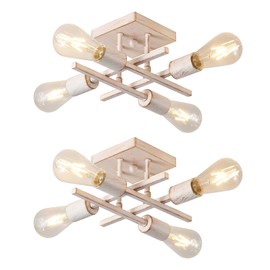 Eidonta Industrial 4-Light Semi Flush Mount Ceiling Light Fixture, 2 Pack Modern White Gold Chandelier Lighting, Farmhouse Sputnik Ceiling Lamp, E26 Base Pendant Lamps