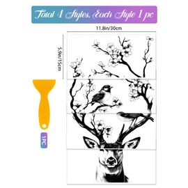 GLOBLELAND 4 Sheets Ink Painting Furniture Transfer 11.8x5.9inch Flowers Birds Deer Head Rub on Transfer UV Self-Adhesive Stickers Wall Art Craft for Furniture Room Desk Table