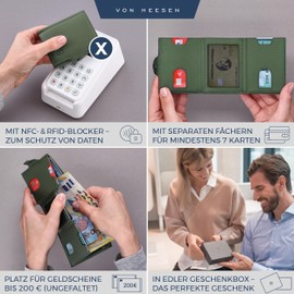 VON HEESEN Credit Card Holder Credit Card Holder, Green, Mini coin compartment